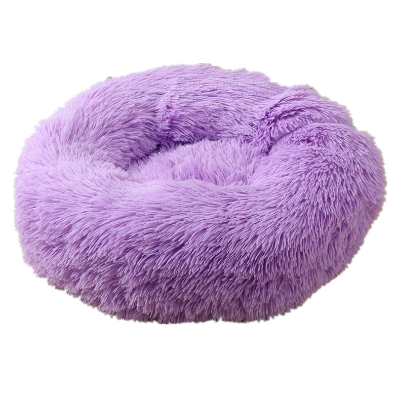 Purple Круглые плюшевые кровати для кошек, мягкая длинная плюшевая кровать для собак, товары для собак, зимние теплые спальные коврики для кошек - Цвет: Purple
