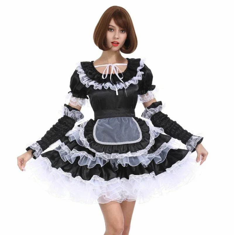 

Hot selling sissy girl maid cool black lockable fluffy dress fake girl Cosplay custom