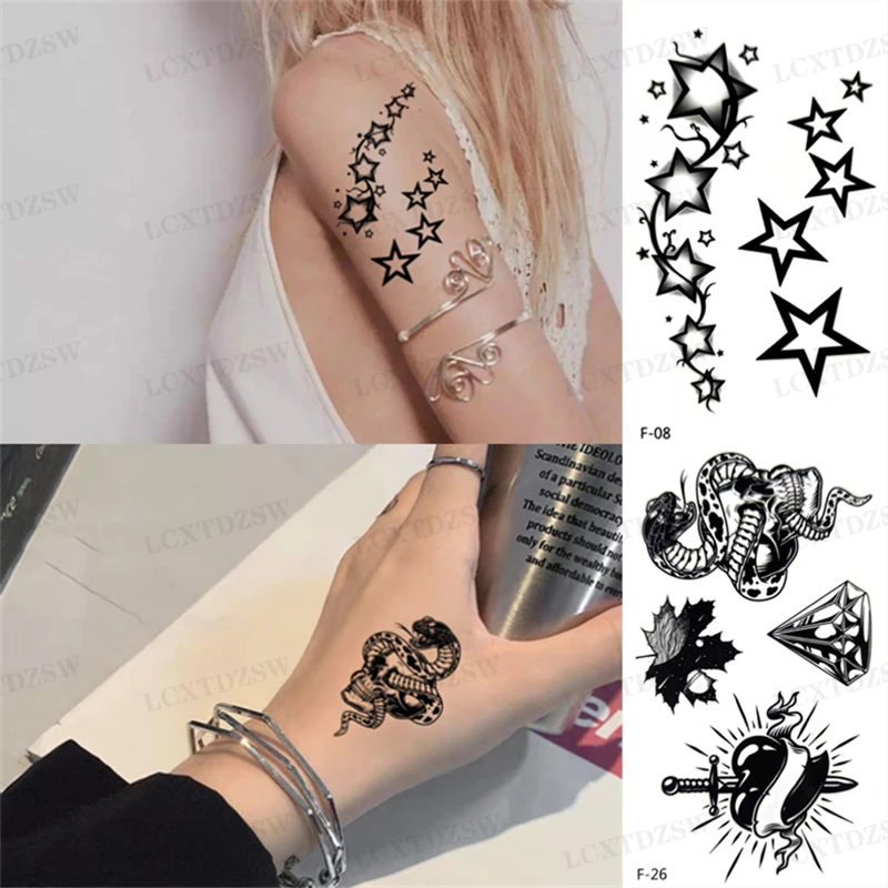 Temporary Tattoo Sticker Gun Pistol Tattoo Sticker Realistic Waterproof Rose Flower Fake Tattoo Flash Tattoo Body Art Creativity