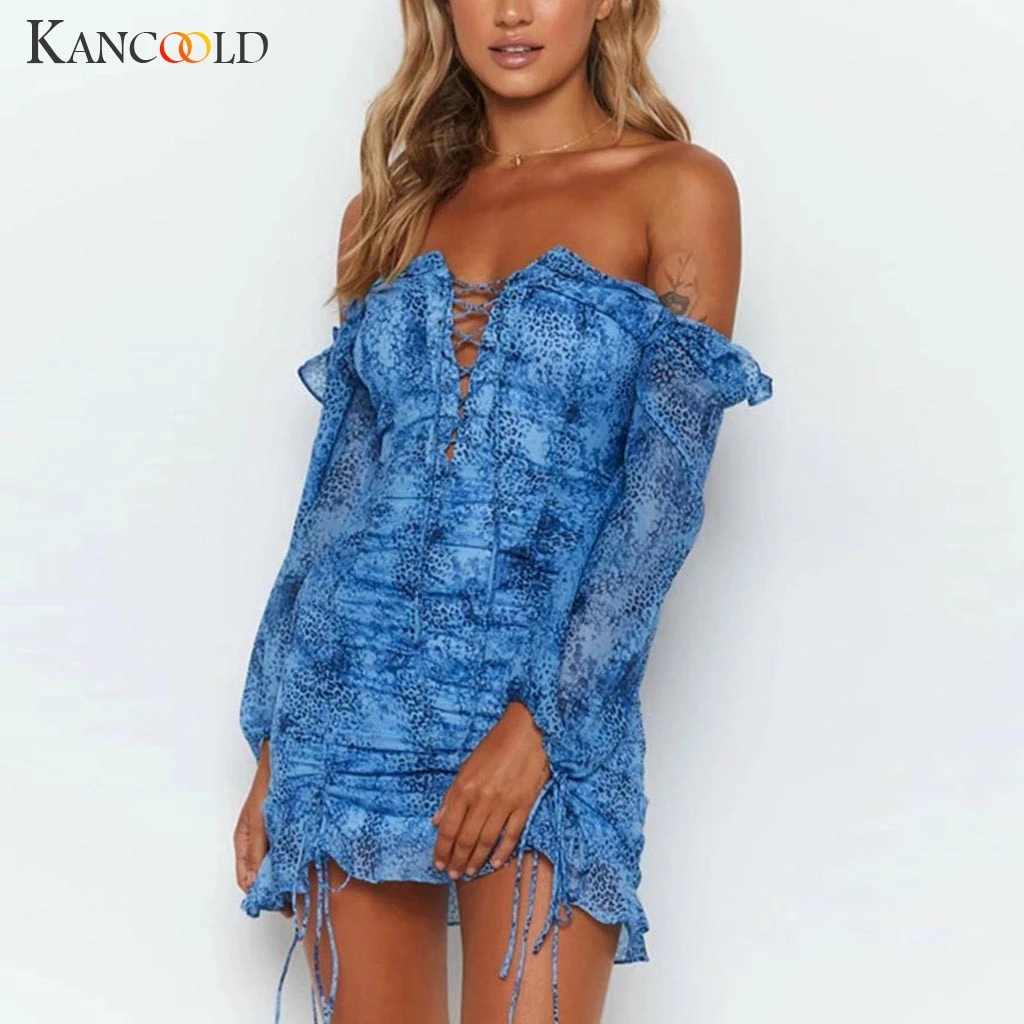Платье KANCOOLD сексуальное женское с длинным рукавом открытой спиной со складками