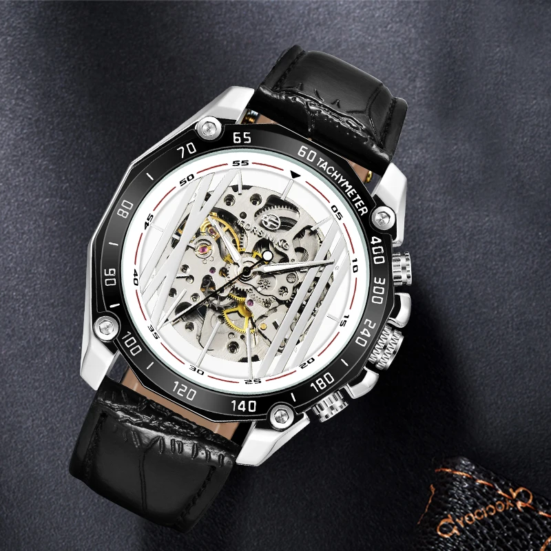 Лидирующий бренд FORSINING Военный Спортивный Дизайн Прозрачный Скелет циферблат