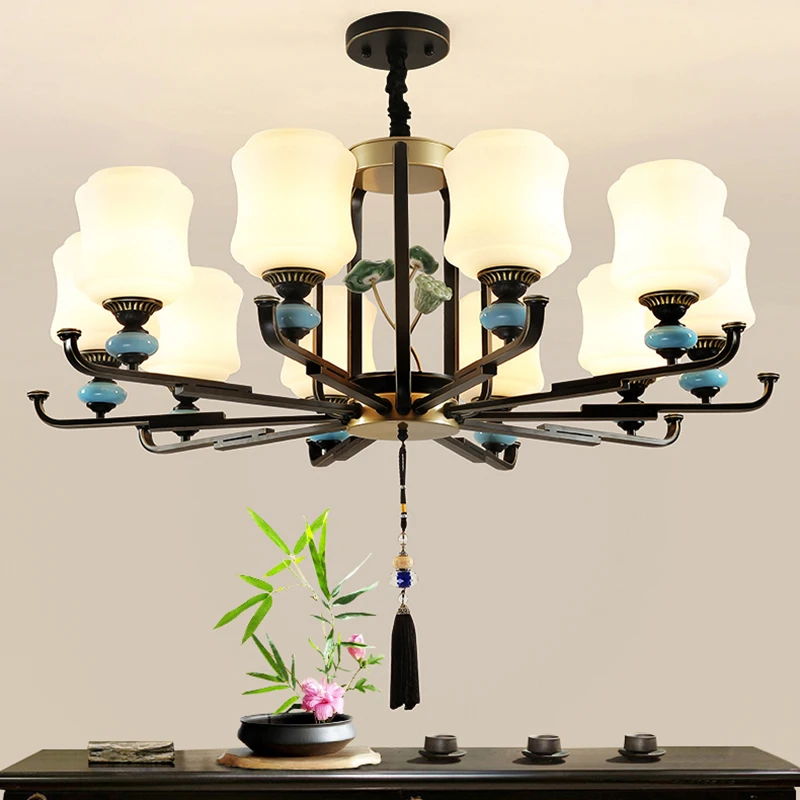 Новая подвесная лампа в китайском стиле для гостиной люстра столовой простая