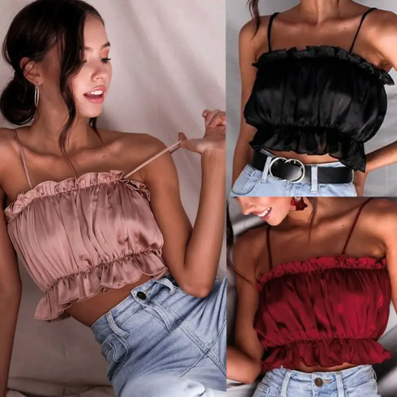 Новинка 2020 модные женские летние пикантные майки без рукавов футболка с рюшами