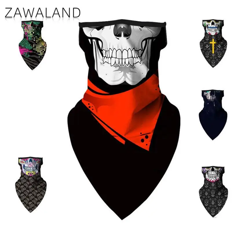 

Zawaland парные летние дышащие подвесные ушные треугольные шарфы для улицы езды ветрозащитный шарф череп 3D забавная маска на половину лица