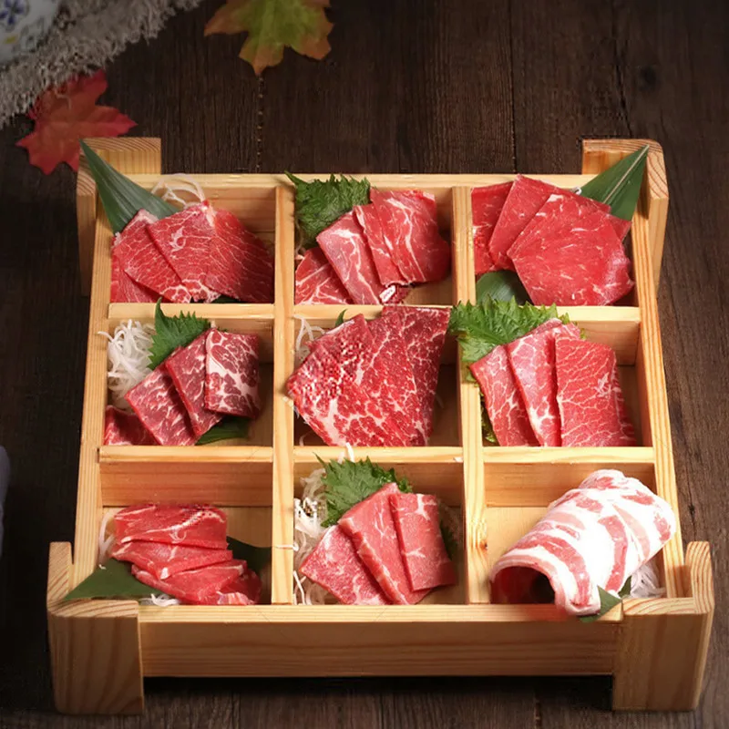 

Japan Style Wooden Cuisine Sashimi Plate wooden box multi grid sushi dessert Japanese and Korean dining plate