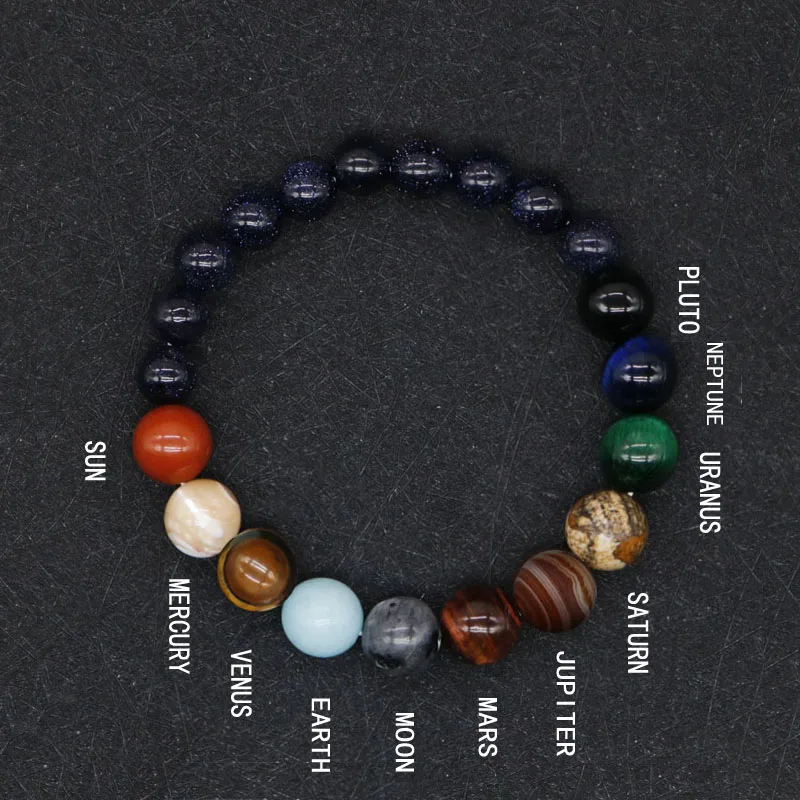 Браслет с бусинами в виде восьми планет мужской браслет из натурального камня