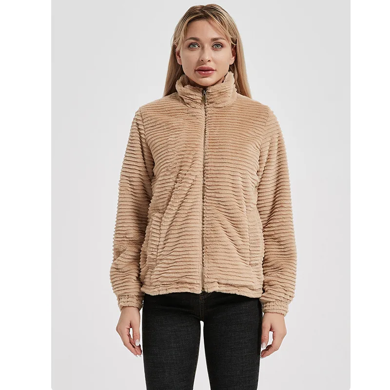 2021 Winter Lamb Wool Fleece Jacket  Streetwear Women Solid Zipper Pocket Thick Coats Casual Loose Short Cotton-padded Jacket