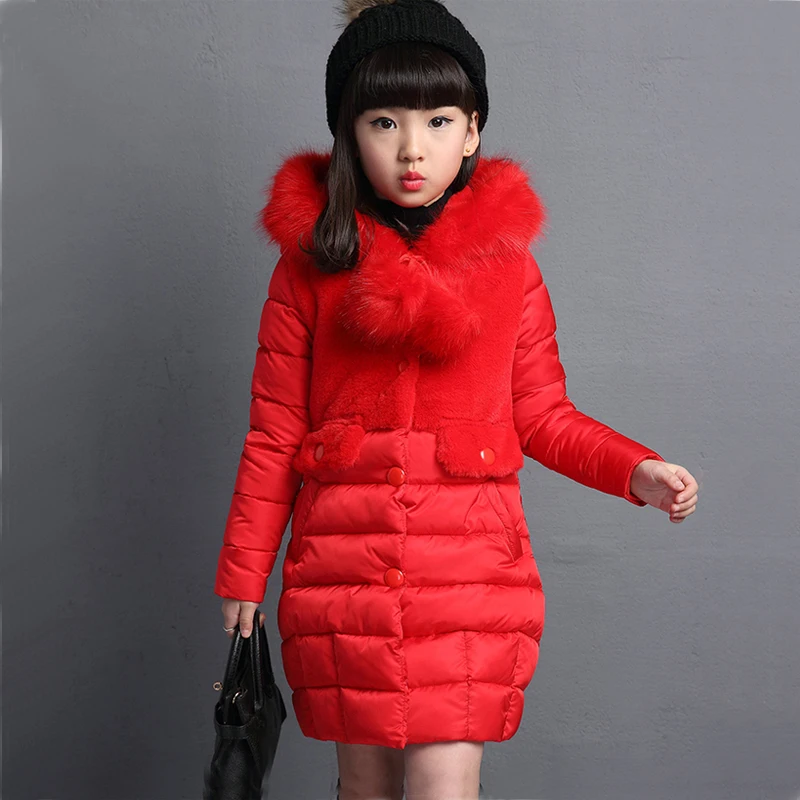 

New Children Clothing Cotton Jacket Girls Winter Casual Padded Coats Long Thick 4 To14 Year Warm Thickening Kids Outwear Hooded