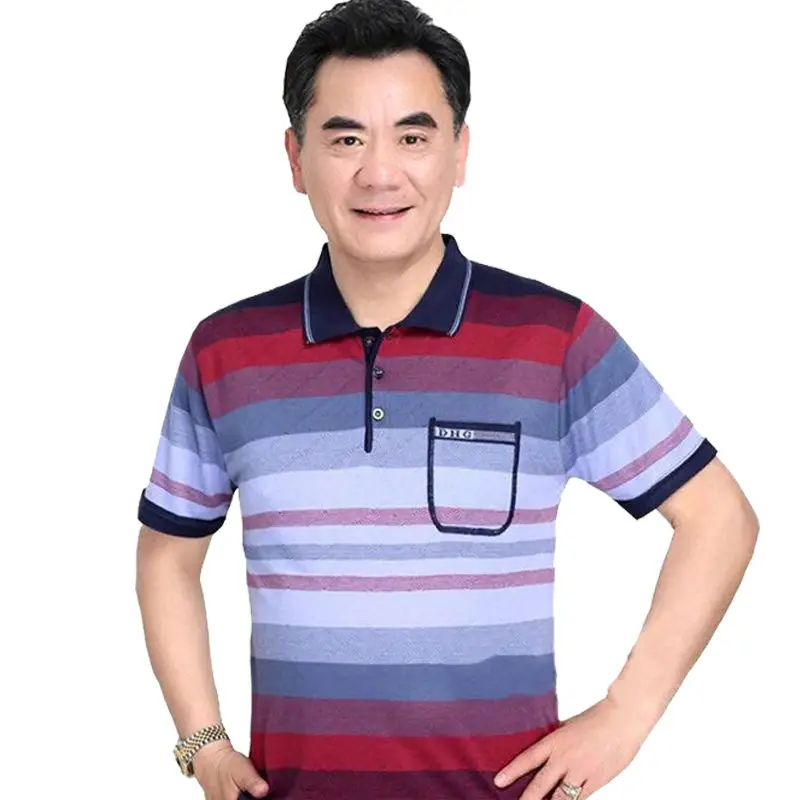 

Dad short-sleeved T-shirt Men's middle-aged men's summer ice silk middle-aged men's jacket T-shirt