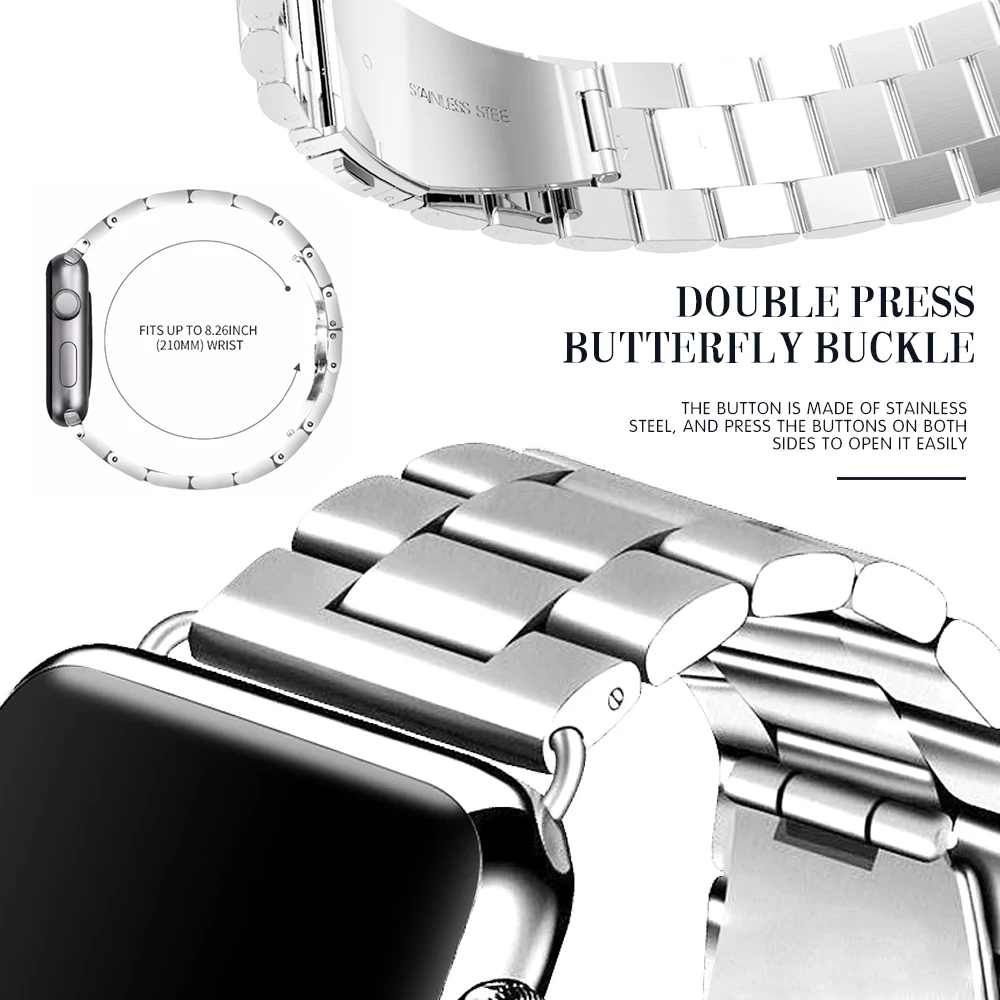 Ремешок из нержавеющей стали для Apple Watch 5 40 мм 44 ремешок с металлическими звеньями