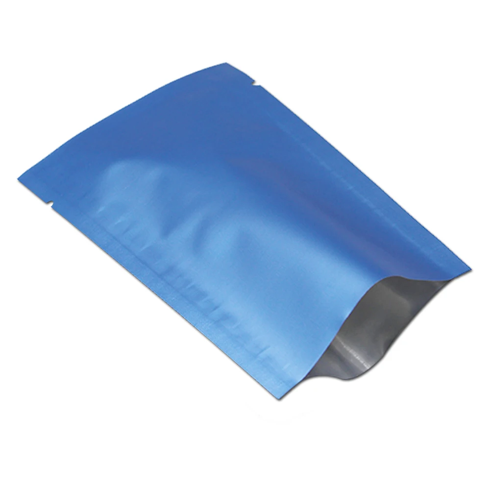 

Wholesale Blue Golden Vacuum Open Top Matte Bags Pure Aluminum Foil Food Packaging Pouches Heat Seal For Coffee Tea Snacks