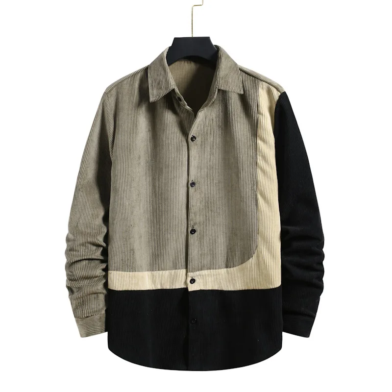 

Large Size Men's Shirt Business Casual Matching Color Lapel Single Breasted Spring Autumnn Quality Corduroy Male Blousers