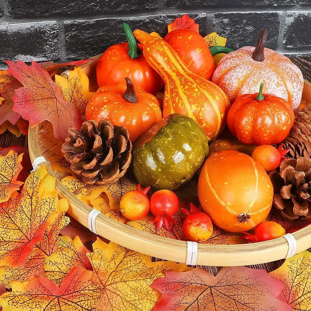 

2021 Simulation Pumpkin Golden Autumn Mini Pumpkin Halloween Thanksgiving Set Pumpkin Cones Prop Decoration Pine Pumpkin Ac R0H1