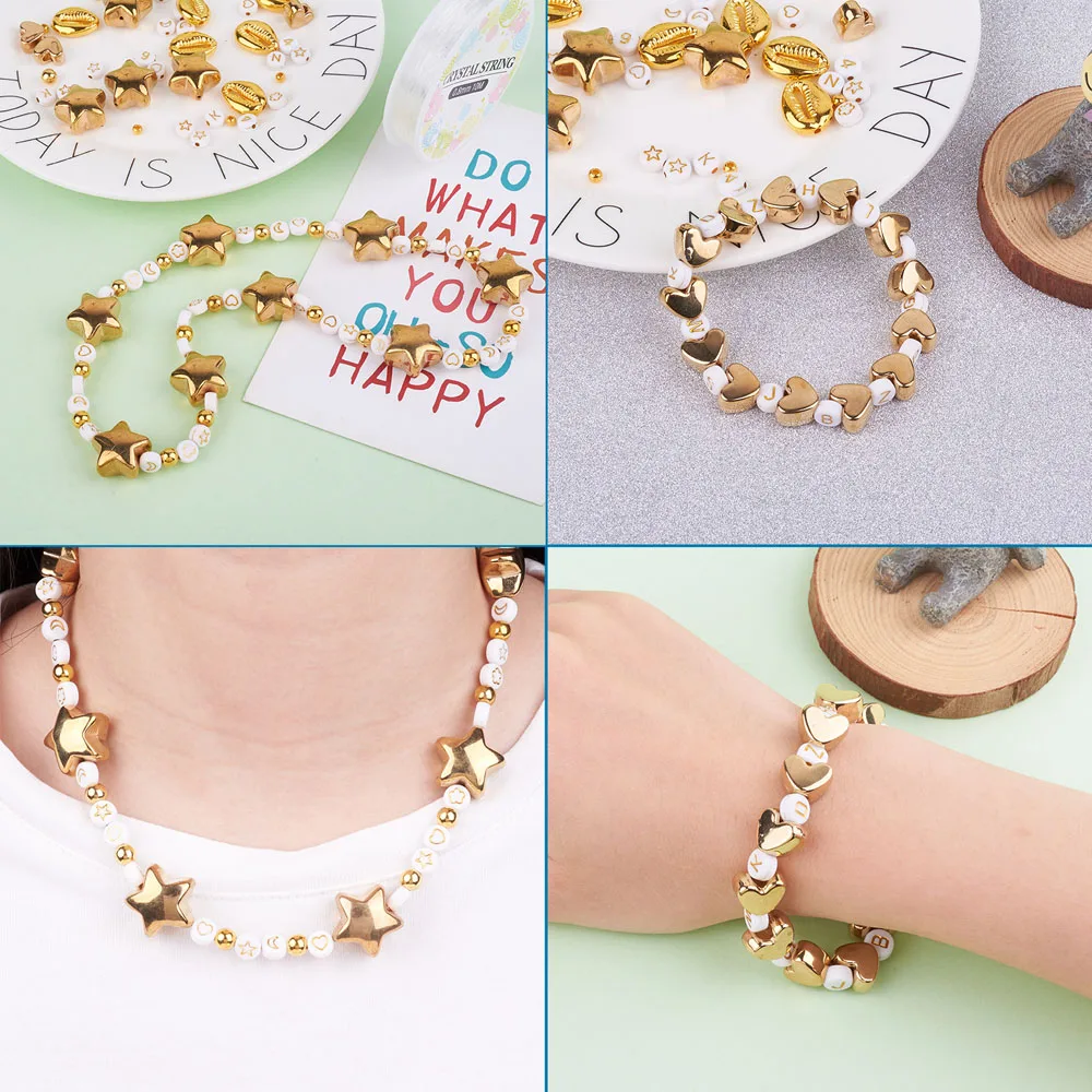 

Mixed Letter Acrylic Bead Round Flat Alphabet Digital Loose Spacer Shell Star Heart Round Plastic Beads with Elastic Thread Cord