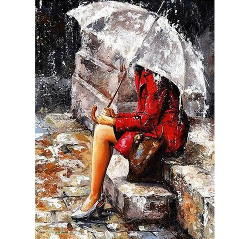 Картина Сделай Сам без рамки нарисованные картинки влюбленные под зонтиком