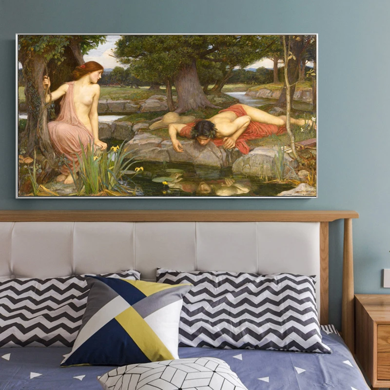Настенные постеры и принты John William Waterhouse's Echo and Narcissus искусство на холсте