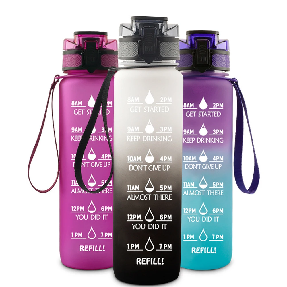 

Sport Water Bottle 1000ml Food Grade PP with Time Marker Fitness Matte Sport Water Bottle for Outdoor Cycling Workout Hiking