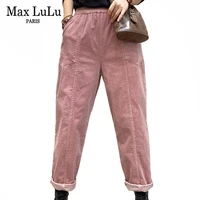 max lulu japan 2021 autumn new design corduroy harem pants women pink casual solid color trousers ladies loose elastic pantalons