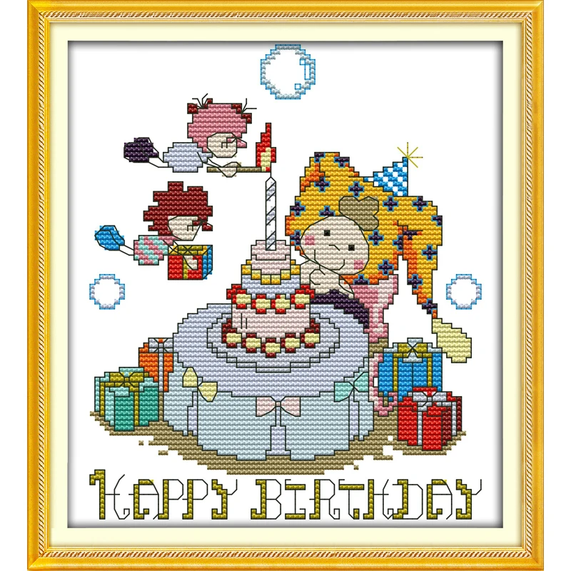 

Everlasting Love Happy Birthday Chinese Cross Stitch Kits Ecological Cotton Stampted Printed 14CT DIY Gift Christmas Decorations