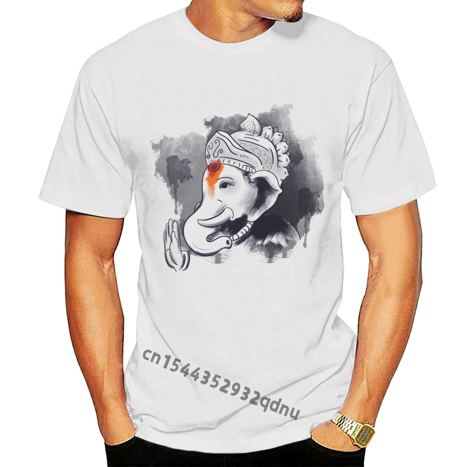 

2021 printed tshirt Men Summer Style Religious Ganesha Brush Illustration T Shirt Short Sleeve Tee