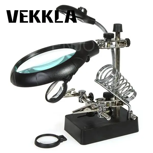 

Auxiliary Clip Table Style Magnifier+5 x LED Light 3Lenses Magnifying Glass