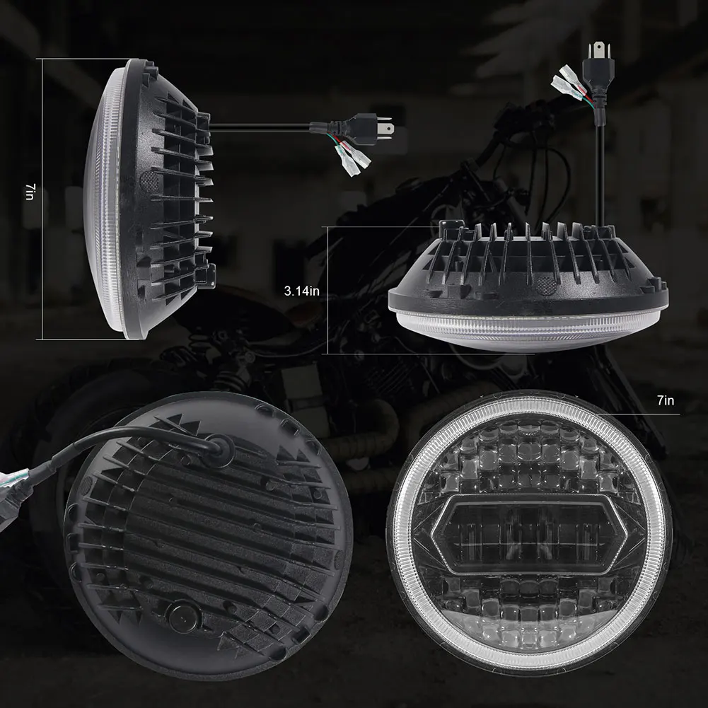 

7 inch Universal LED Headlight Spotlights White with Hi/Lo Beam DRL Turn Signal for Offroad Jeep Wrangler
