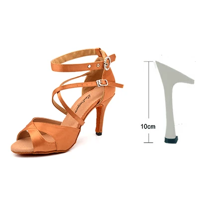 Brown 10cm Ladingwu/туфли для латинских танцев; женские бронзовые атласные танцевальные туфли для танго и сальсы; круглая пряжка со стразами; бальные туфли для танцев - Цвет: Brown 10cm