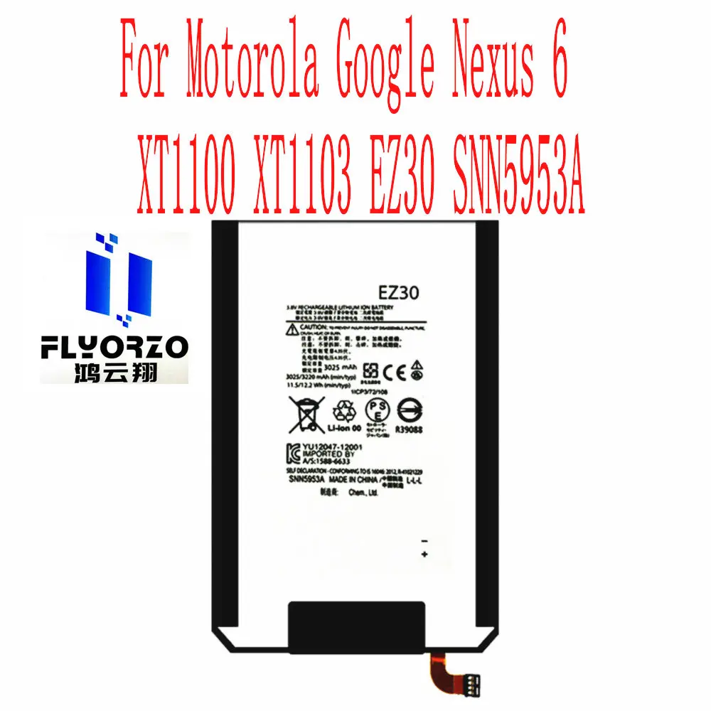 

100% новый высококачественный аккумулятор 3220 мАч EZ30 для Motorola Google Nexus 6 XT1100 XT1103 EZ30 SNN5953A мобильный телефон