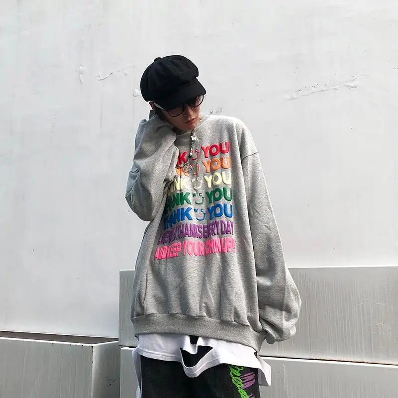 

QWEEK Harajuku Tracksuit Women Letter Print Hoodie Oversized Streetwear Korean Style Black Long Sleeve Sweatshirt Kpop Vintage