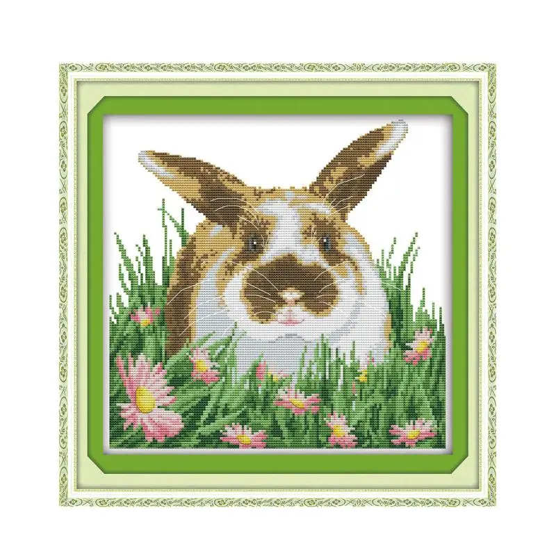 

The rabbit in the flowers cross stitch kit animal 14ct count canvas fabric craft x stitching embroidery DIY handmade needlework