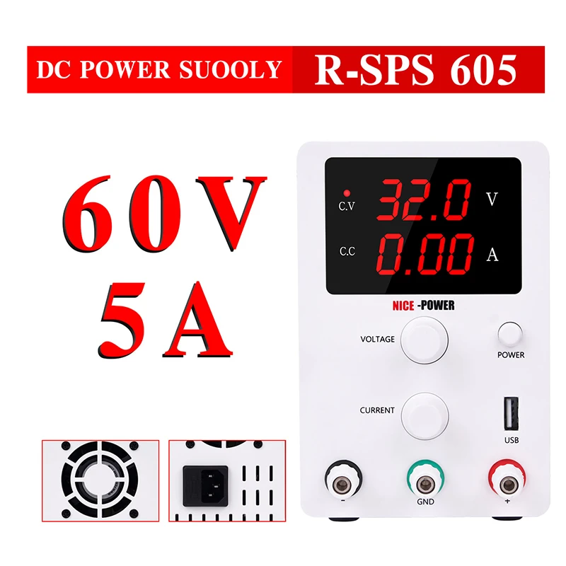 White(60V 5A) Guce 30V 10A 60V 5A лабораторный импульсный источник питания лабораторный Регулируемый источник питания постоянного тока Настольный стабилизатор напряжения - Цвет: White(60V 5A)