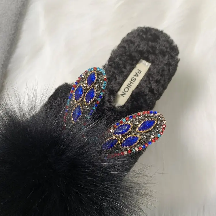 Women Home Slippers Winter Warm Shoes Woman Slip on Flats Slides Female Faux Fur Closed Toe |