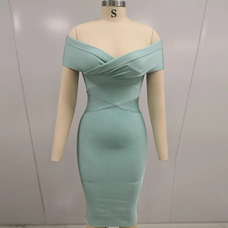 2019 элегантное Мятное с открытыми плечами женское Бандажное одноцветное коротким