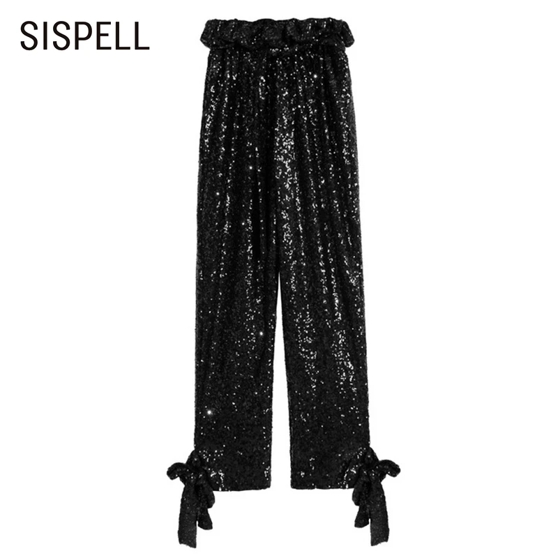 

Женские брюки с блестками SISPELL, свободные брюки с высокой талией и бантом на шнуровке, уличная одежда, новинка 2020
