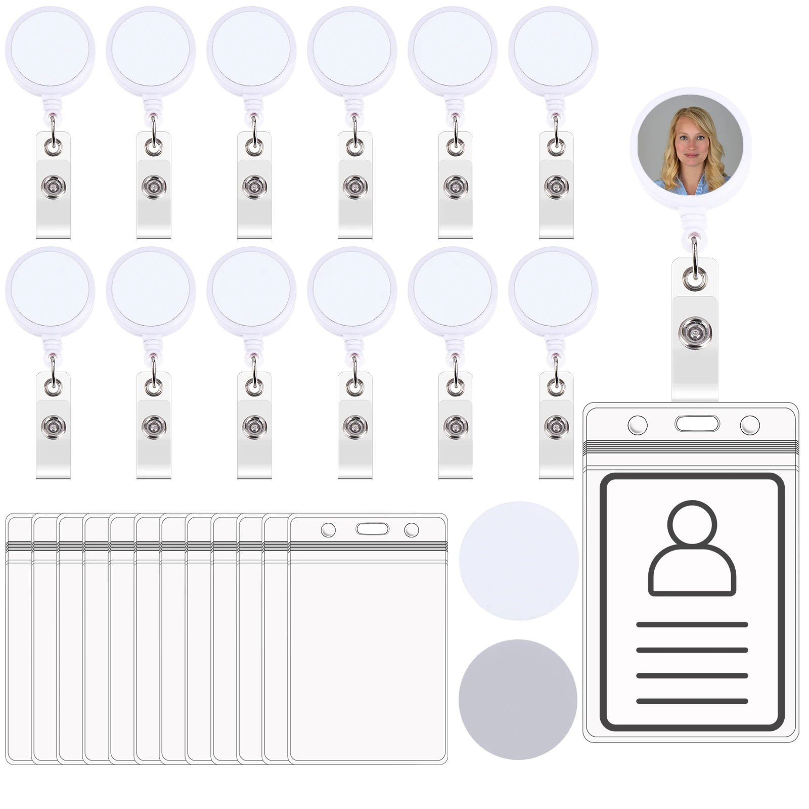 

12 PCS Retractable Badge Holder with Heat Transfer Plates for Sublimation Custom