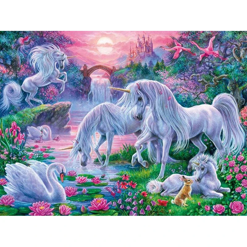 5D DIY Алмазная картина Полный Круглый бисер вышивка &quotпарк единорогов&quot мозаика