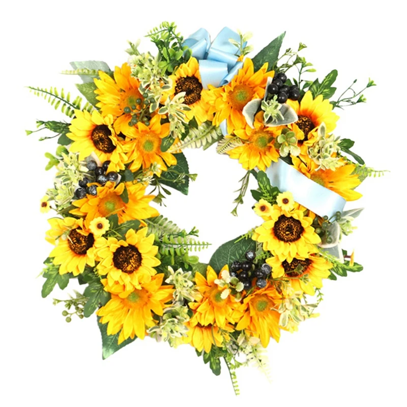 

Artificial Bee Festival Sunflower Wreath Summer Wreath for Front Door Wall Window Wedding Party Farmhouse Home Decor
