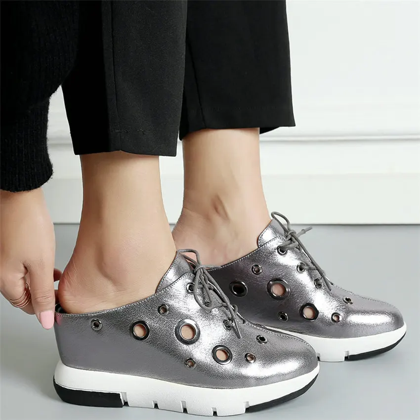 

Туфли-лодочки женские из натуральной кожи, сандалии-гладиаторы на танкетке, высокий каблук, круглый носок, модная повседневная обувь, летни...