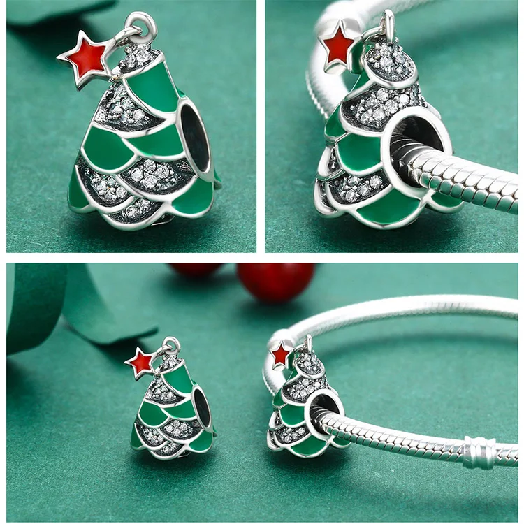 Подходит для браслета Pandora Серебро 925 CZ Колокольчик для елки украшения-Снеговички S925 Подарочный дом цветок бисер для изготовления ювелирных изделий