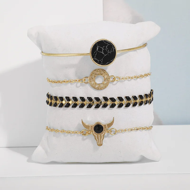 Набор женских браслетов золотого цвета ручной работы в богемном стиле с 4 слоями