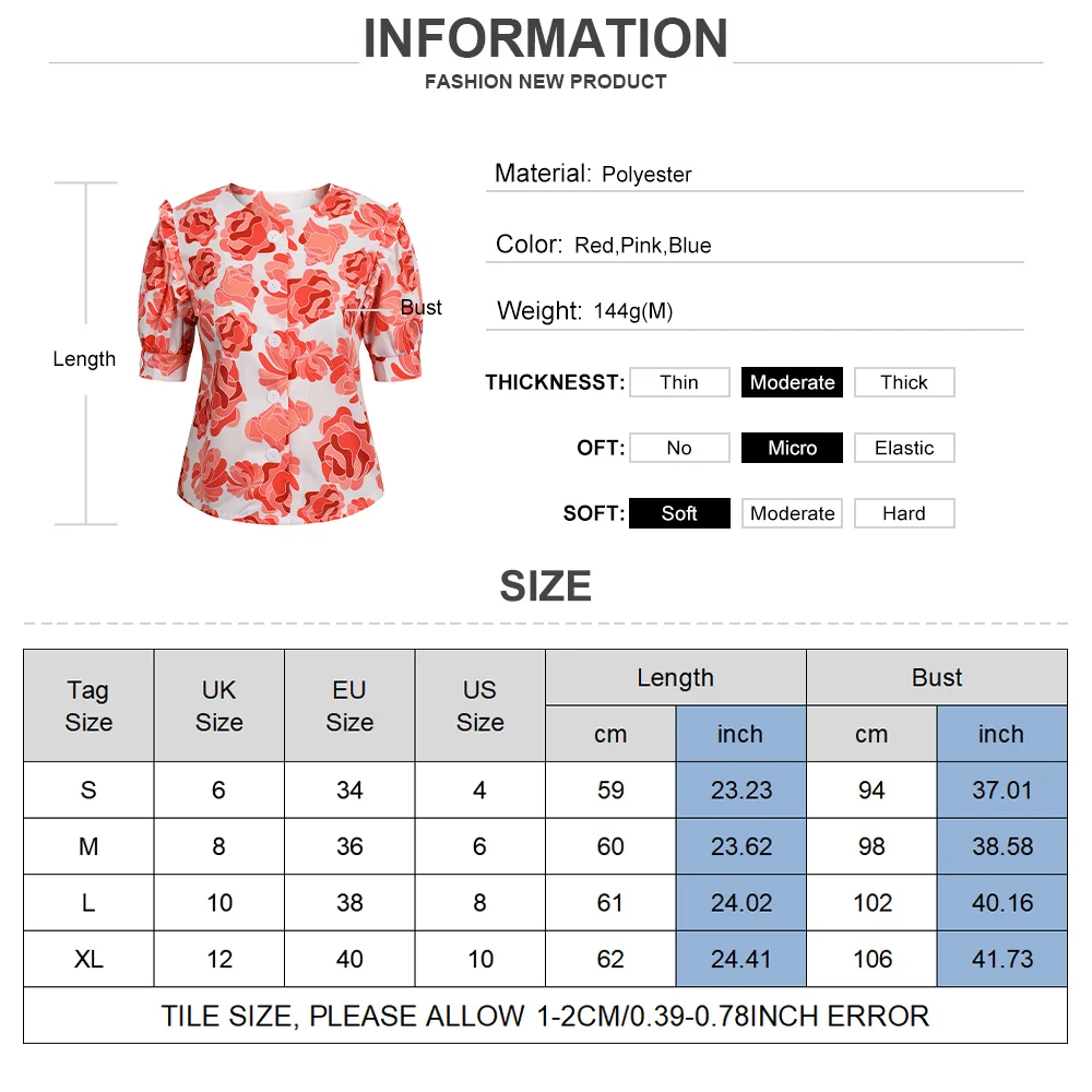 

Women Casual Blouses Spring Sexy Button V Lapel Neck Puff Short Sleeve Shirt Fashion Floral Print Loose Shirt Summer Tops D30