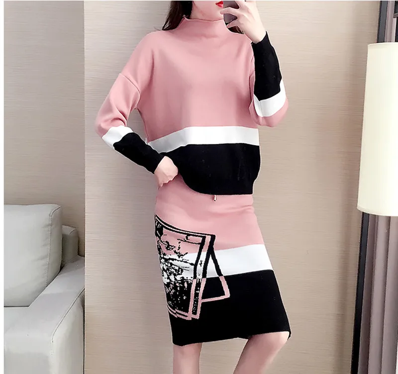 Модная дизайнерская Неделя моды новая женская одежда вязаный костюм пуловер с длинными рукавами+ модная сумка на бедрах юбка комплект из двух предметов