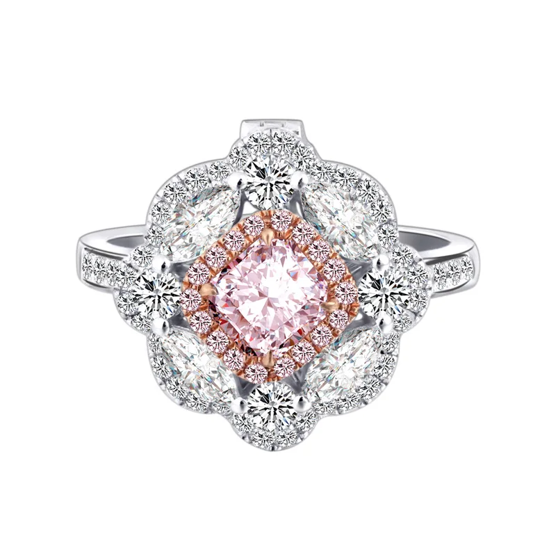 Роскошное 18k Золотое кольцо с розовым бриллиантом, розовое бриллиантовое кольцо принцессы, квадратная подушка, роскошное кольцо с бриллиантами