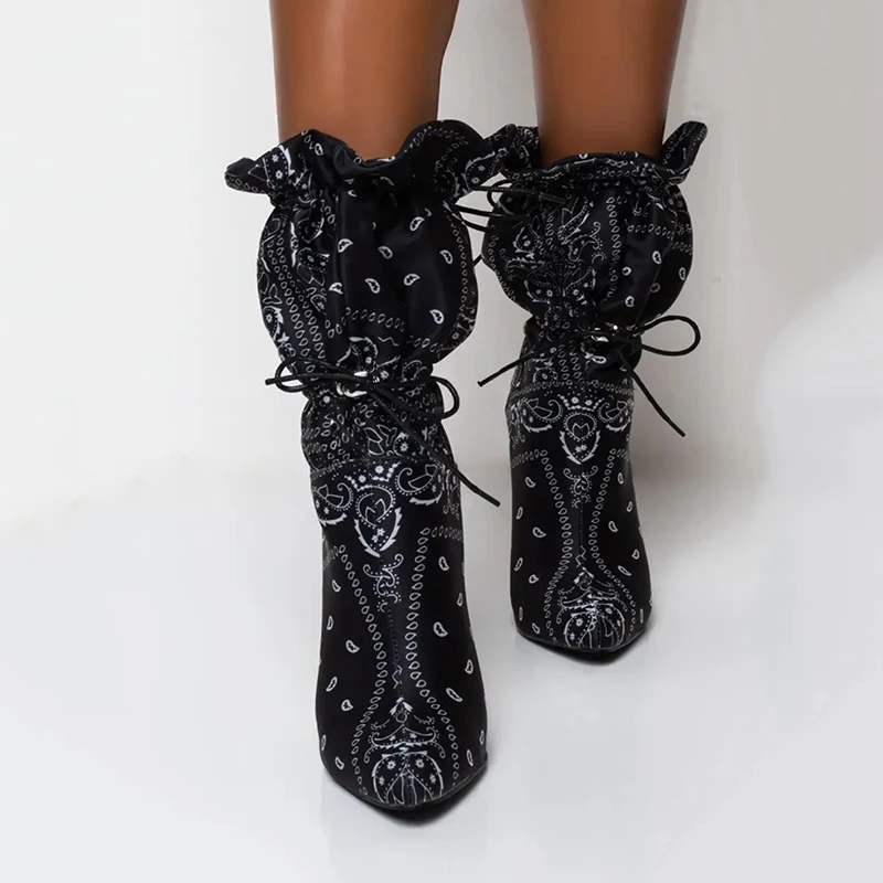 Женские ботинки на шнуровке с принтом 11 см | Обувь