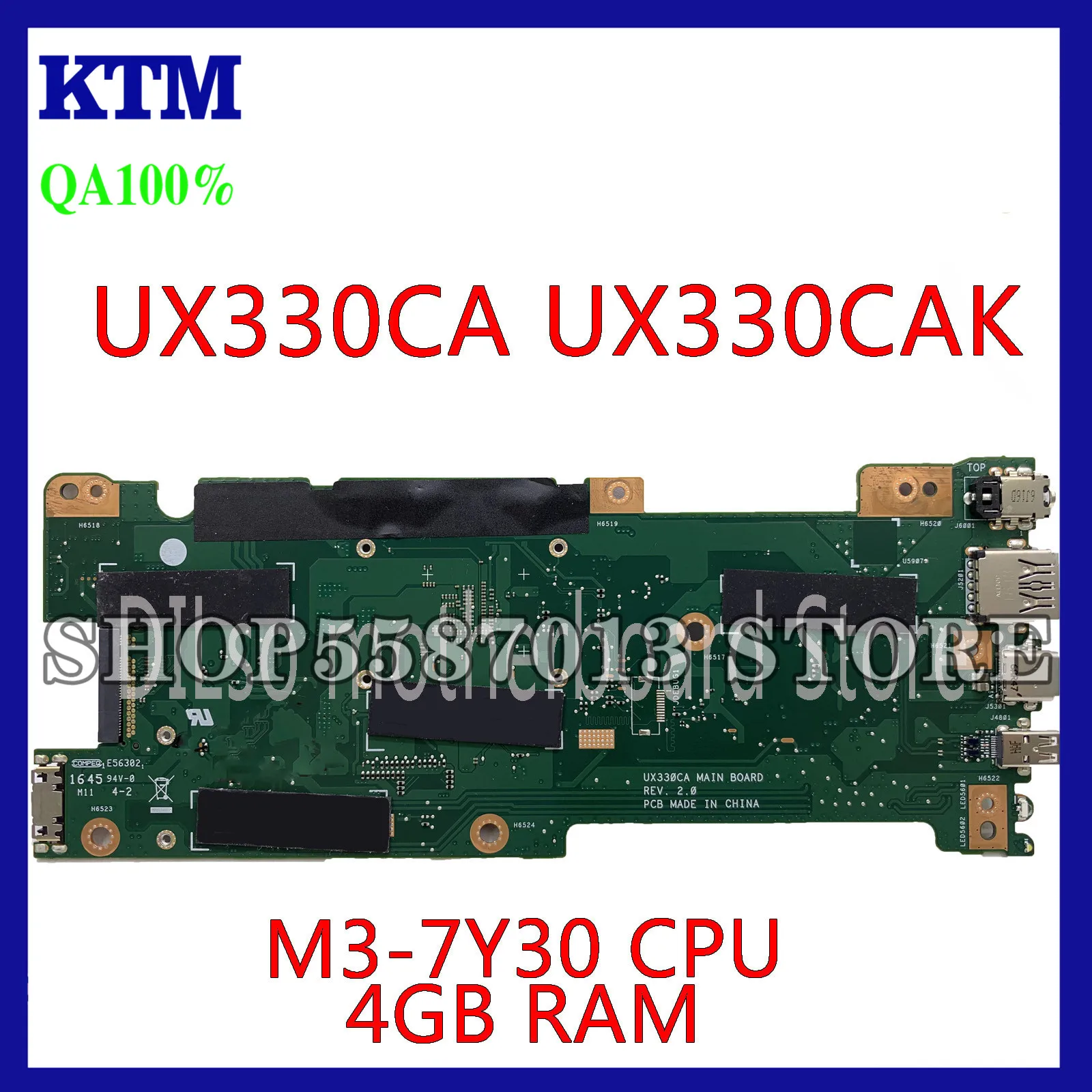 

KEFU UX330CAK For ASUS UX330C UX330CAK Laptop Motherboard M3-7Y30 CPU 4GB RAM Test work 100% ORIGINAL