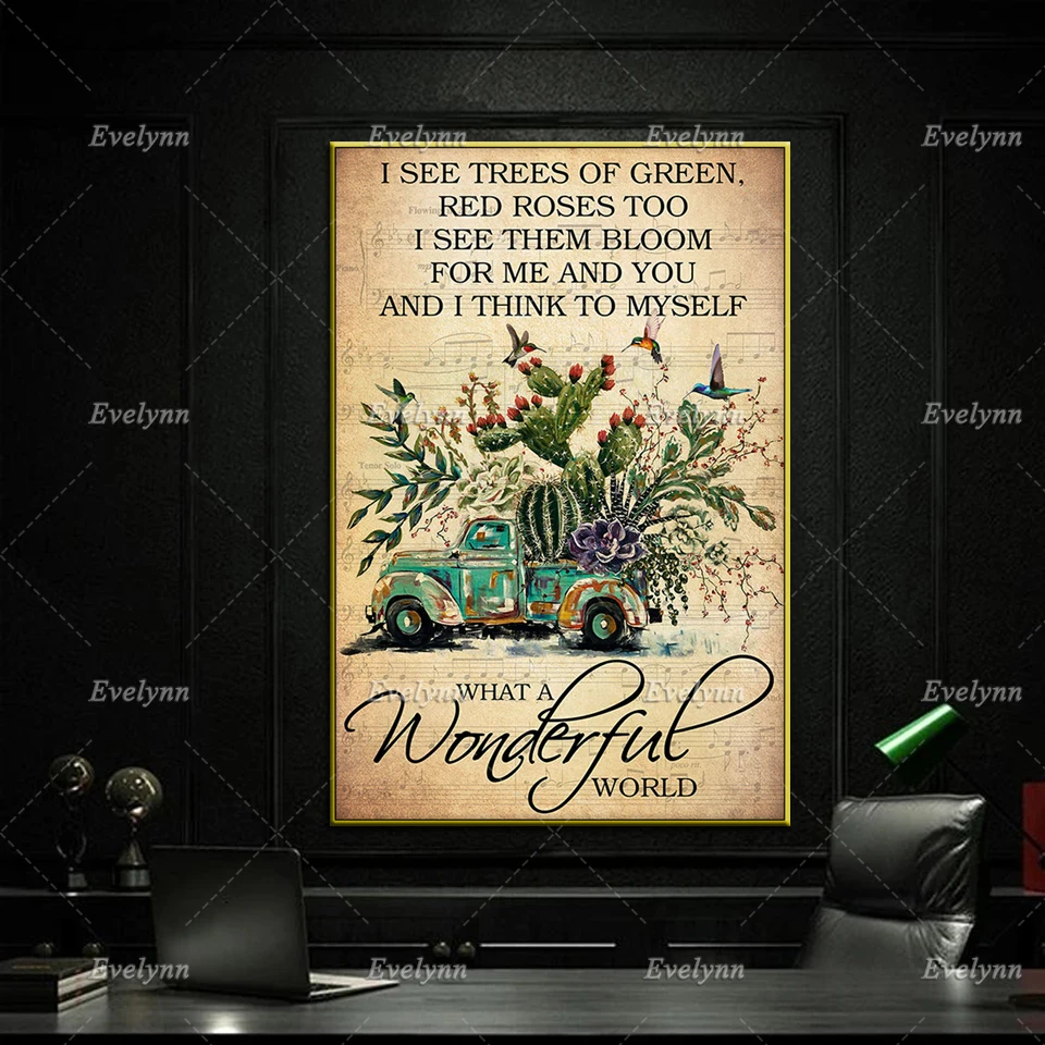 

Gardening and Hummingbirds Lovers What A Wonderful World Lyrics Poster Gardener Home Decor Canvas Wall Art Prints Unique Gift