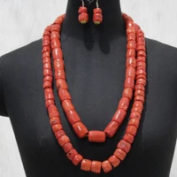 dudo store orange original coral beads 14 15mm african jewelry set traditional wedding tribal bridal necklace set for nigerian