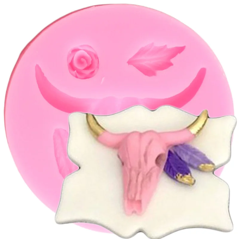 

3D Bull Head силиконовая форма, помадка, конфеты, лист, роза, шоколадная форма, инструменты для украшения тортов, кухонные формы для выпечки
