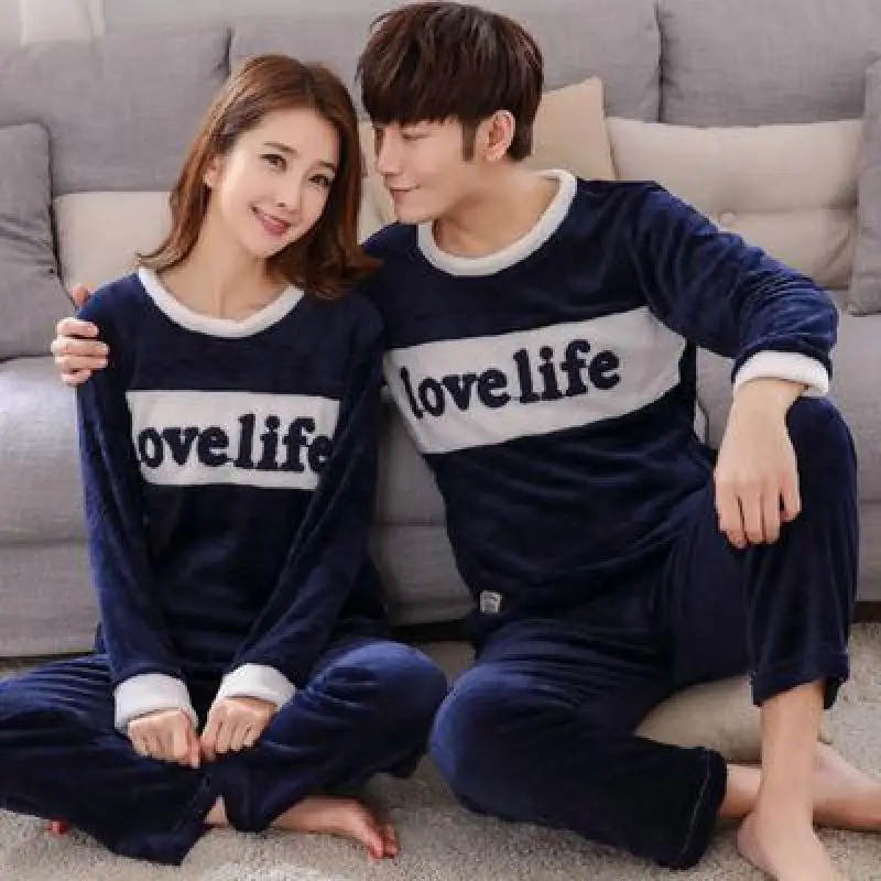 

Autumn winter ladies cute cartoon quality flannel pullover 2 sets of warm long-sleeved O-neck boyfriend home service suit women