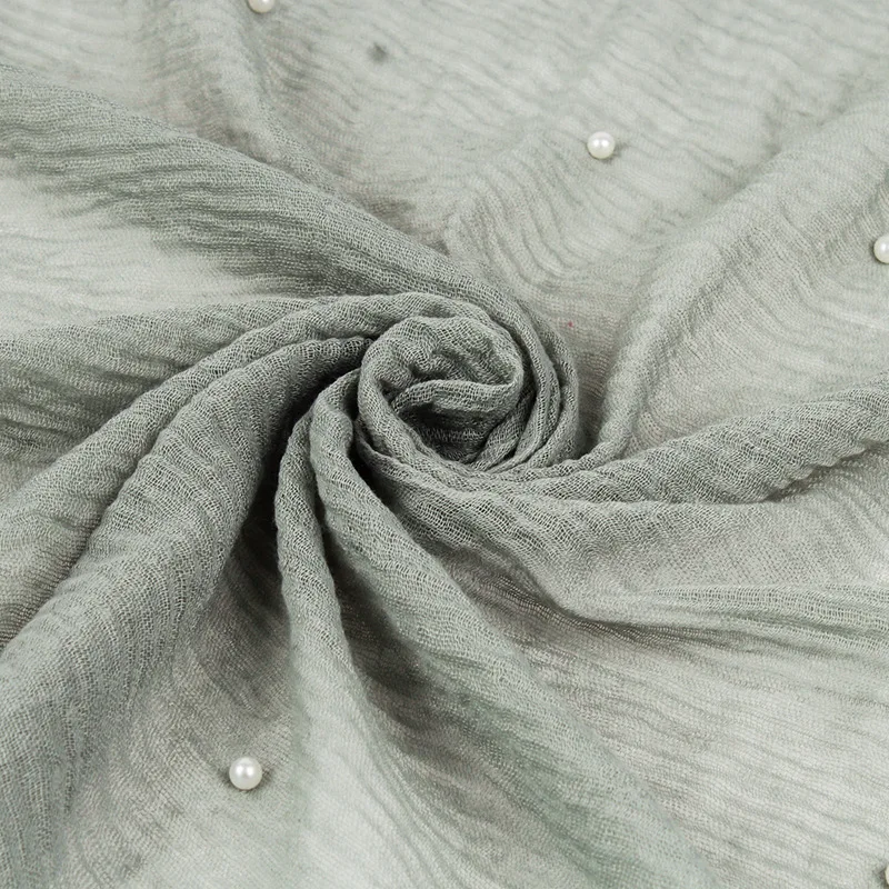 

2021 Cool Tassel Cotton Yarn With Pearl Accessories Malaysia Turban Muslim Cotton Linen Pleated Monochrome Female Scarf Shawl